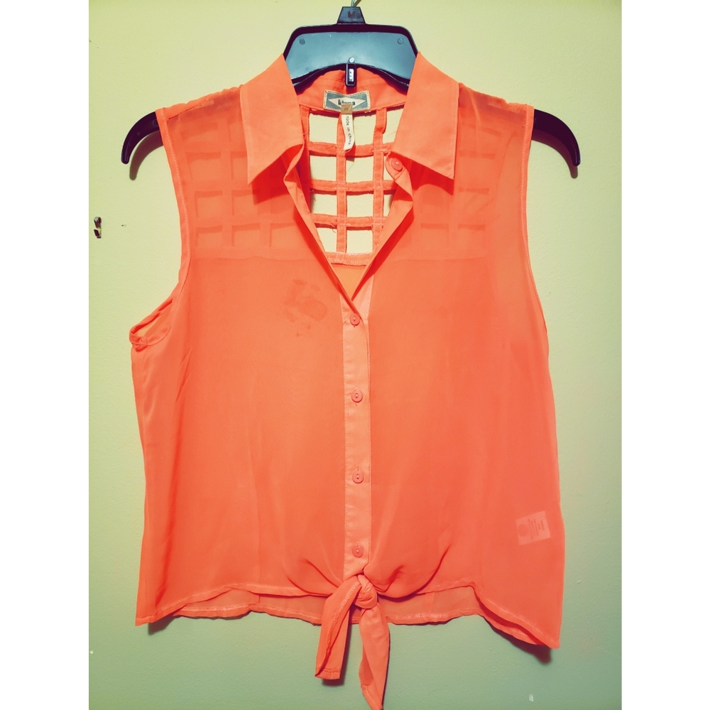 Bright Coral Button Down Tank Top